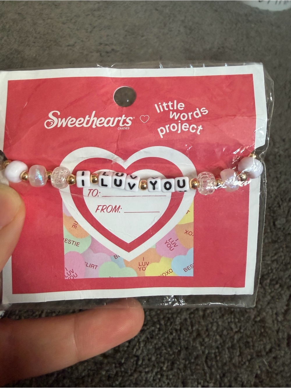 Pink 'I Luv You' Beaded Bracelet
